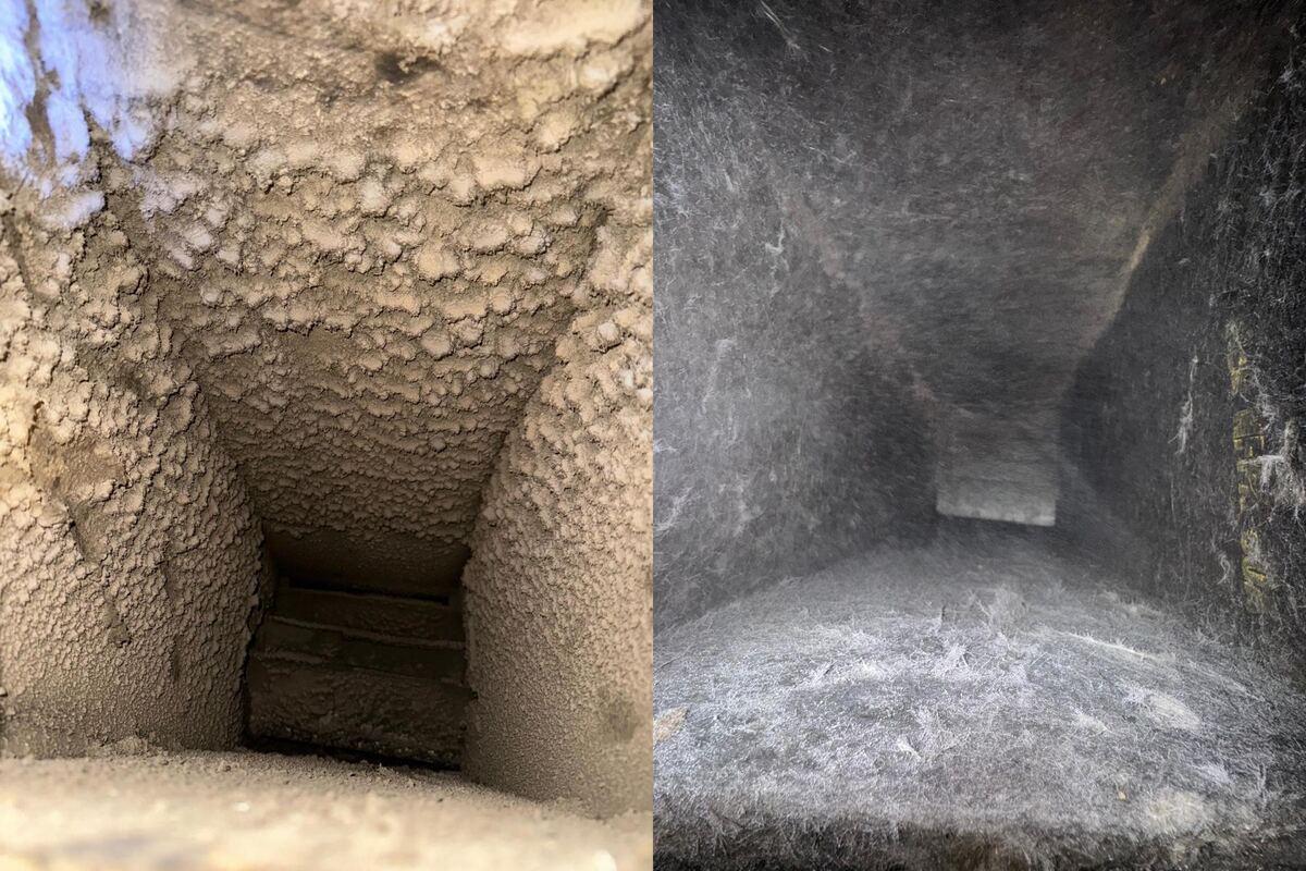 Air duct before and after cleaning